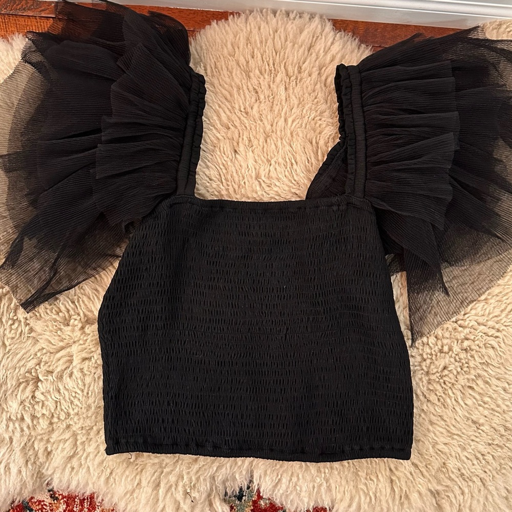 Elegant Black Ruffled Women's Top
